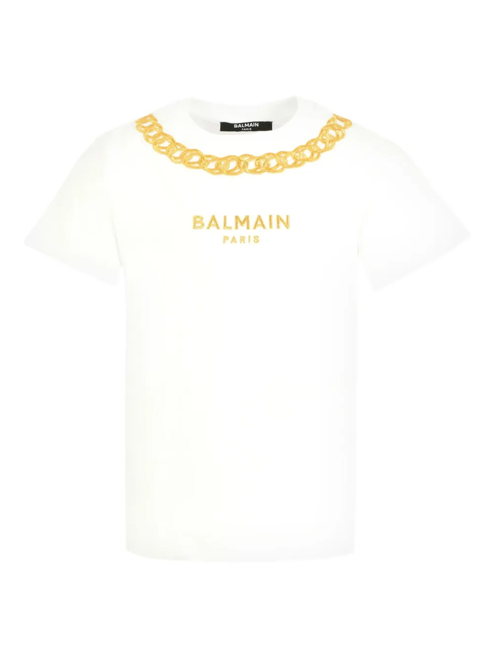 

Футболка с логотипом, украшенным цепочкой Balmain Kids, белый