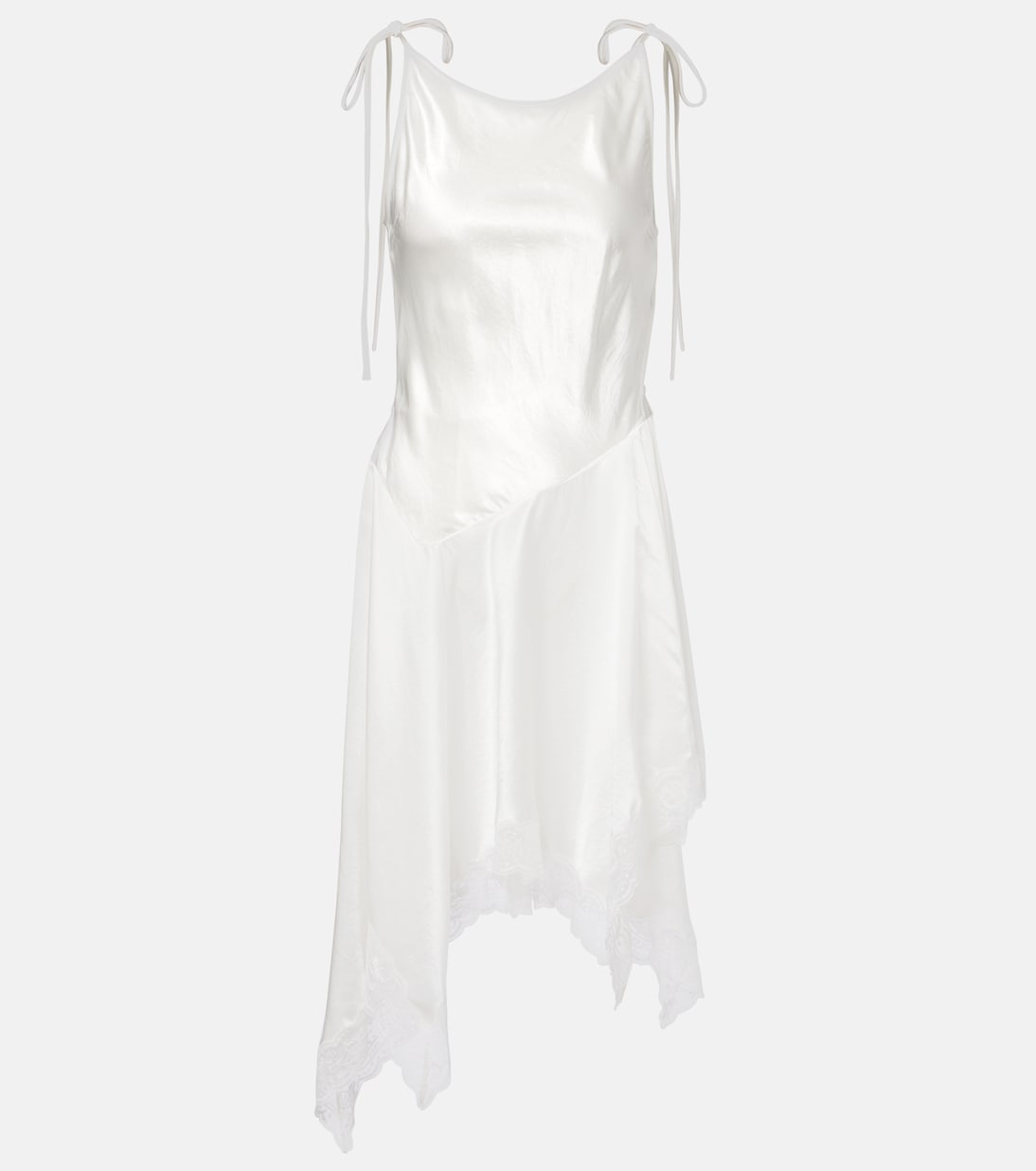 

Асимметричное атласное мини-платье с кружевной отделкой Acne Studios, белый