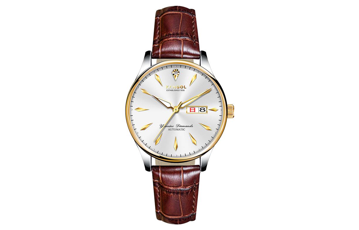 

Коллекция Prestige Модные часы Trendy Time с механическим механизмом и ремешком из натуральной кожи Мужские часы KANGOL с серебристым циферблатом, двойным календарем и стальным браслетом с разметкой