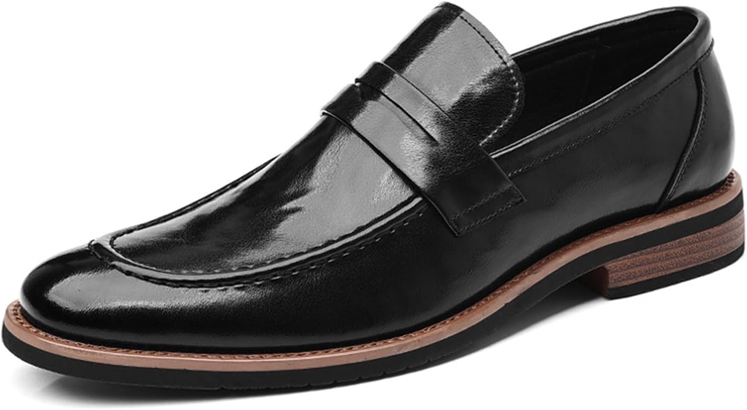 

Мужские классические кожаные лоферы с острым носком, модные, на невысоком каблуке, без шнуровки, с противоскользящей подошвой, для бизнеса и свадьбы, туфли-пенни для смокинга Oxngeos, черный