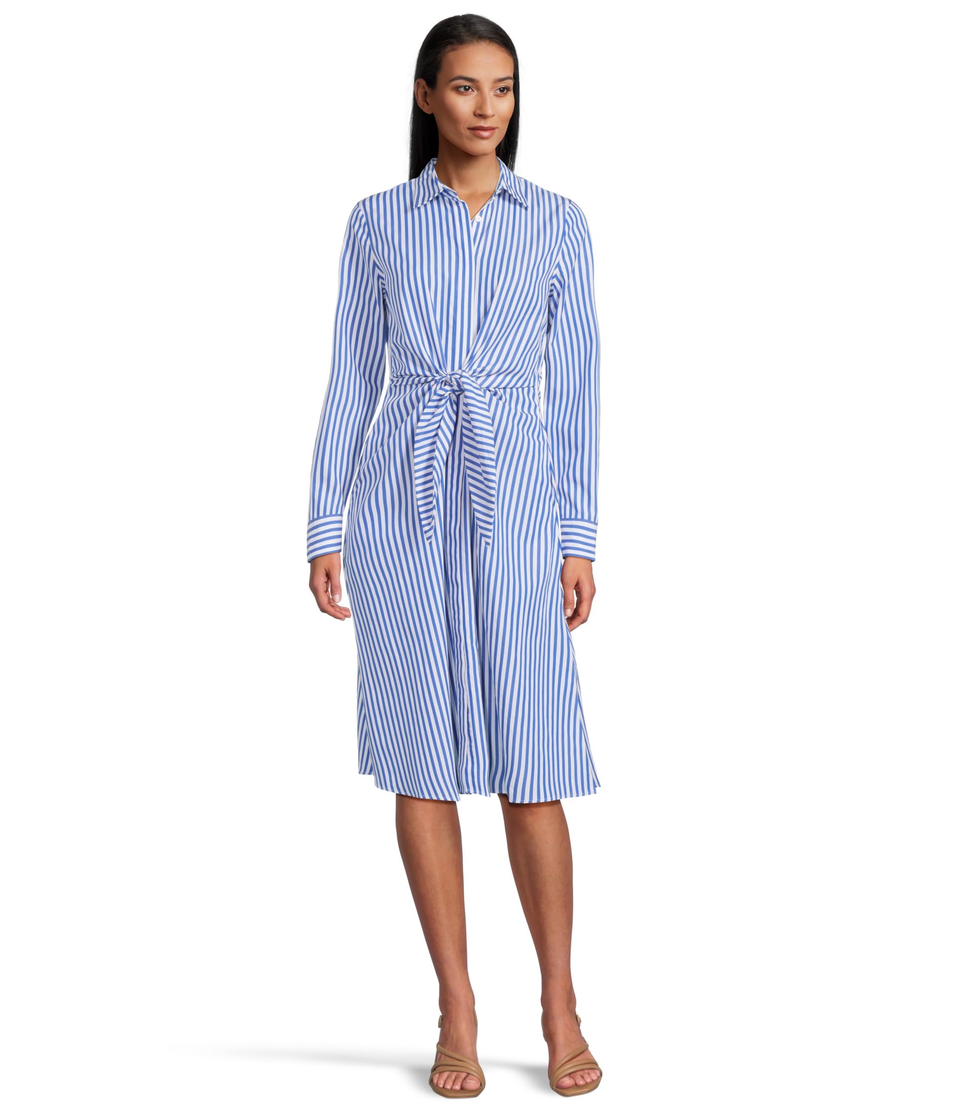 

Платье Lauren Ralph Lauren Striped Tie-Front Broadcloth Shirtdress, Blue/White