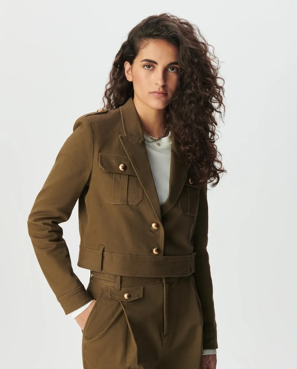 

Женская короткая пальтовая куртка с воротником-пиджаком IKKS, хаки