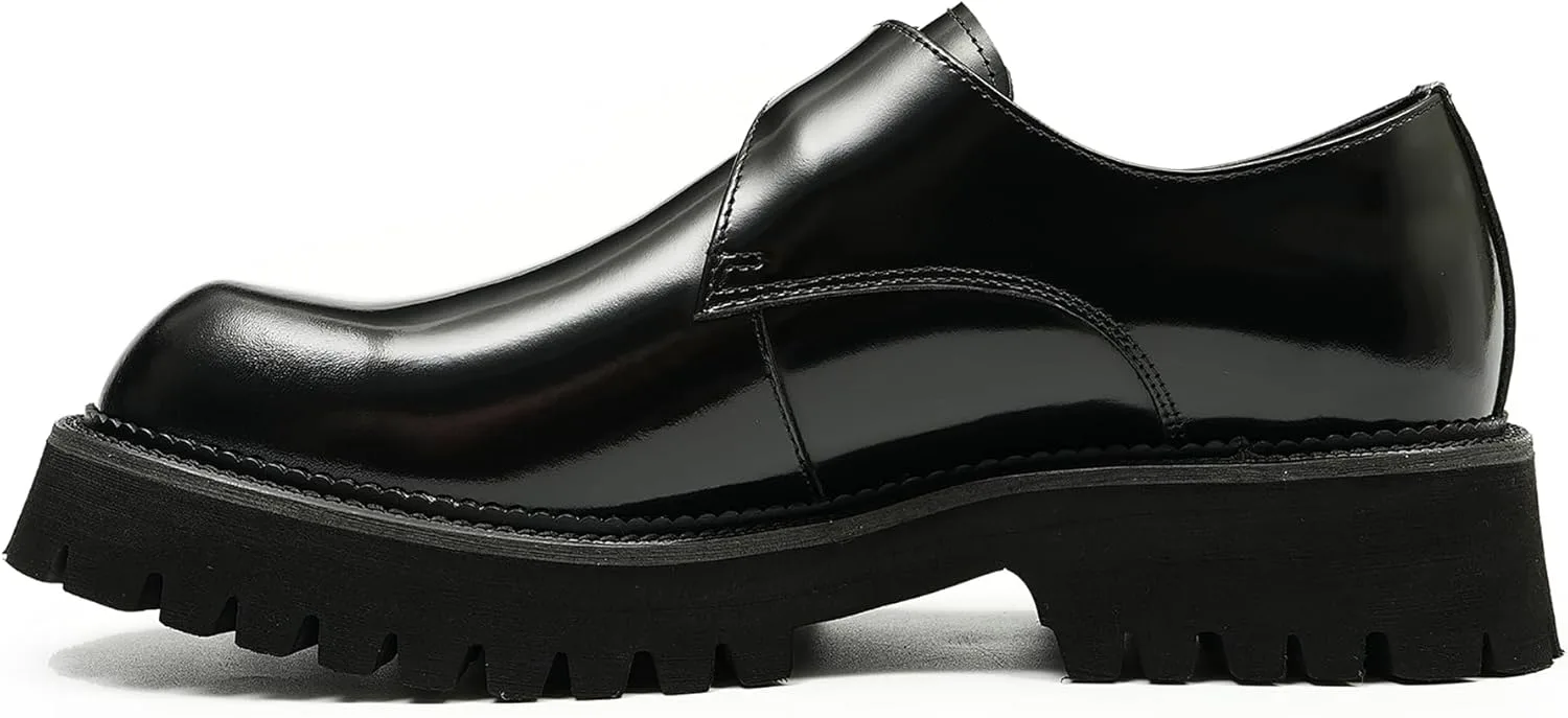 Мужские лоферы Santimon Loafers, формальные лакированные с пряжкой, модные лоферы для смокинга, свадьбы и делового стиля, повседневные мокасины, удобная обувь с толстой подошвой для ходьбы, черный — фото 3