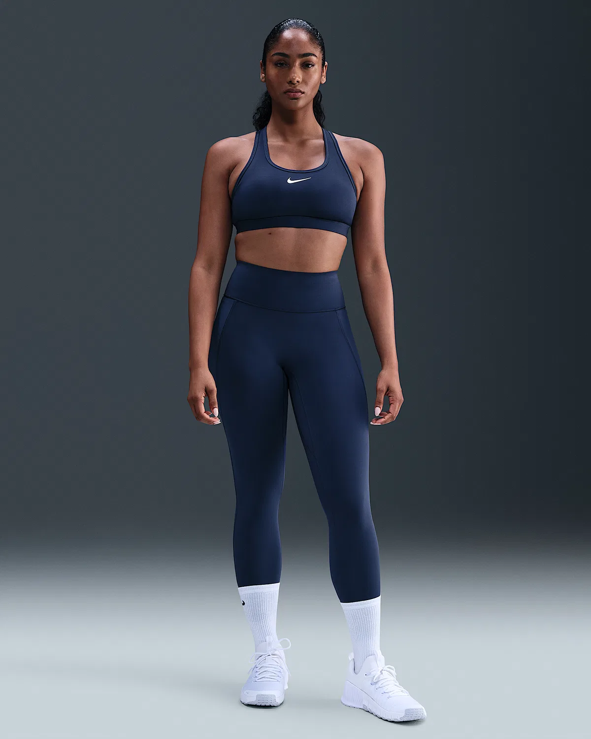 Женские леггинсы Nike Universa с высокой талией 7/8, без переднего шва, Midnight Navy/Midnight Navy/Dark Obsidian