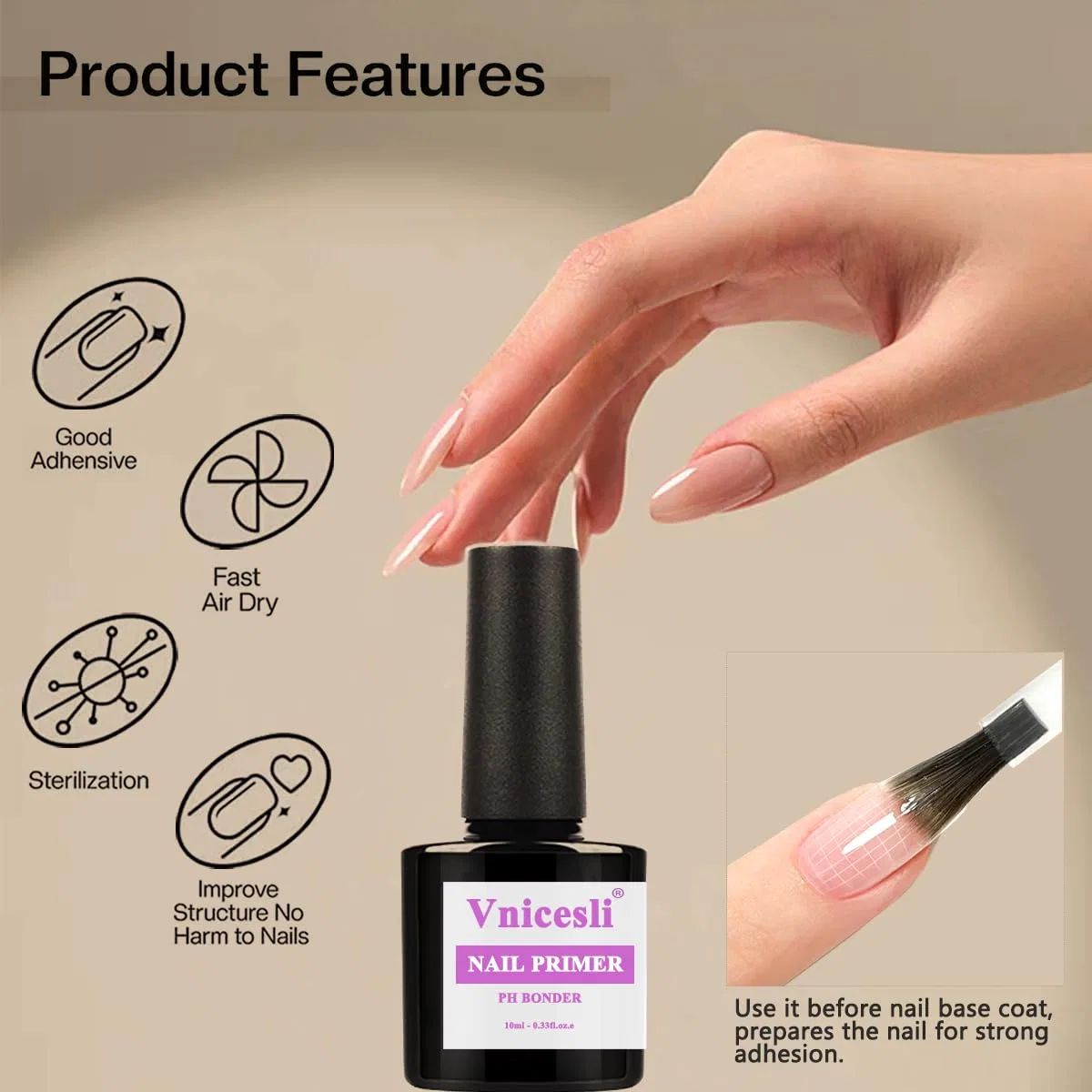 Праймер Vnicesli для гелевых и акриловых ногтей (10 мл) Vnicesli, Primer For Gel Nails — фото 3