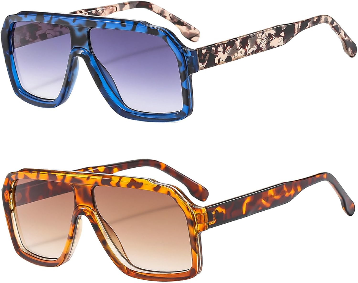 

Модные большие квадратные солнцезащитные очки для женщин и мужчин в стиле ретро с массивной оправой, очки-пилот, солнцезащитные очки в стиле 90-х с защитой от УФ-излучения mincl, 2pcs-blue&leopard