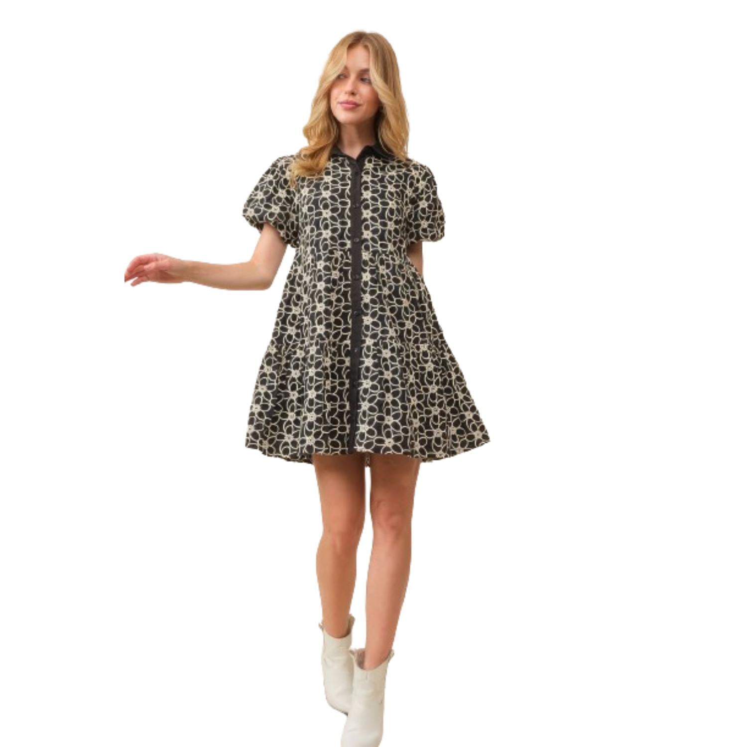 

Платье Baby Doll с жаккардовым цветочным узором FASHNZFAB, черный