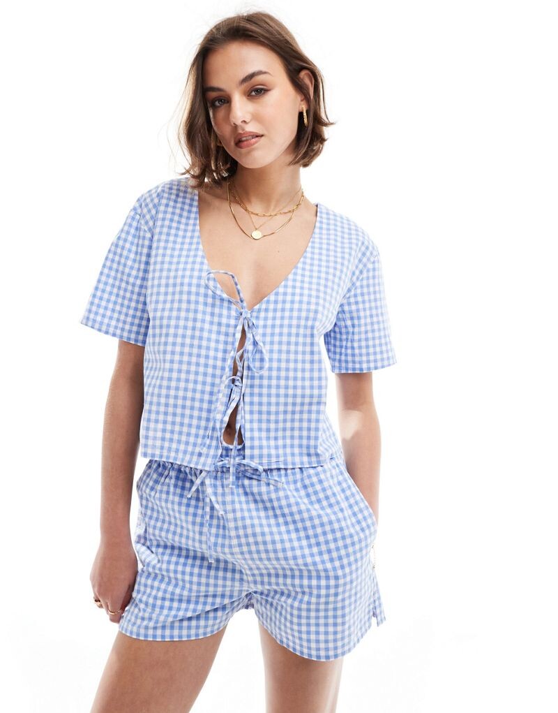 

ASOS DESIGN - Синий топ в клетку с завязкой спереди