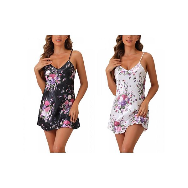 

2 упаковки женского сатинового белья: платье-комбинация для сна Inspire Chic, Black And White