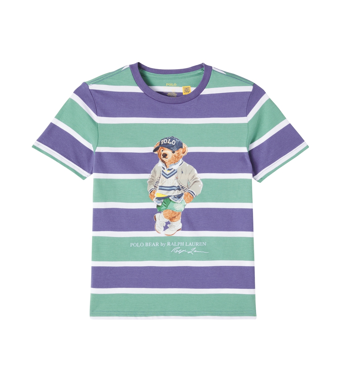 

Поло с медведем, полосатая хлопковая футболка Polo Ralph Lauren Kids, Fairway Green Multi Bear