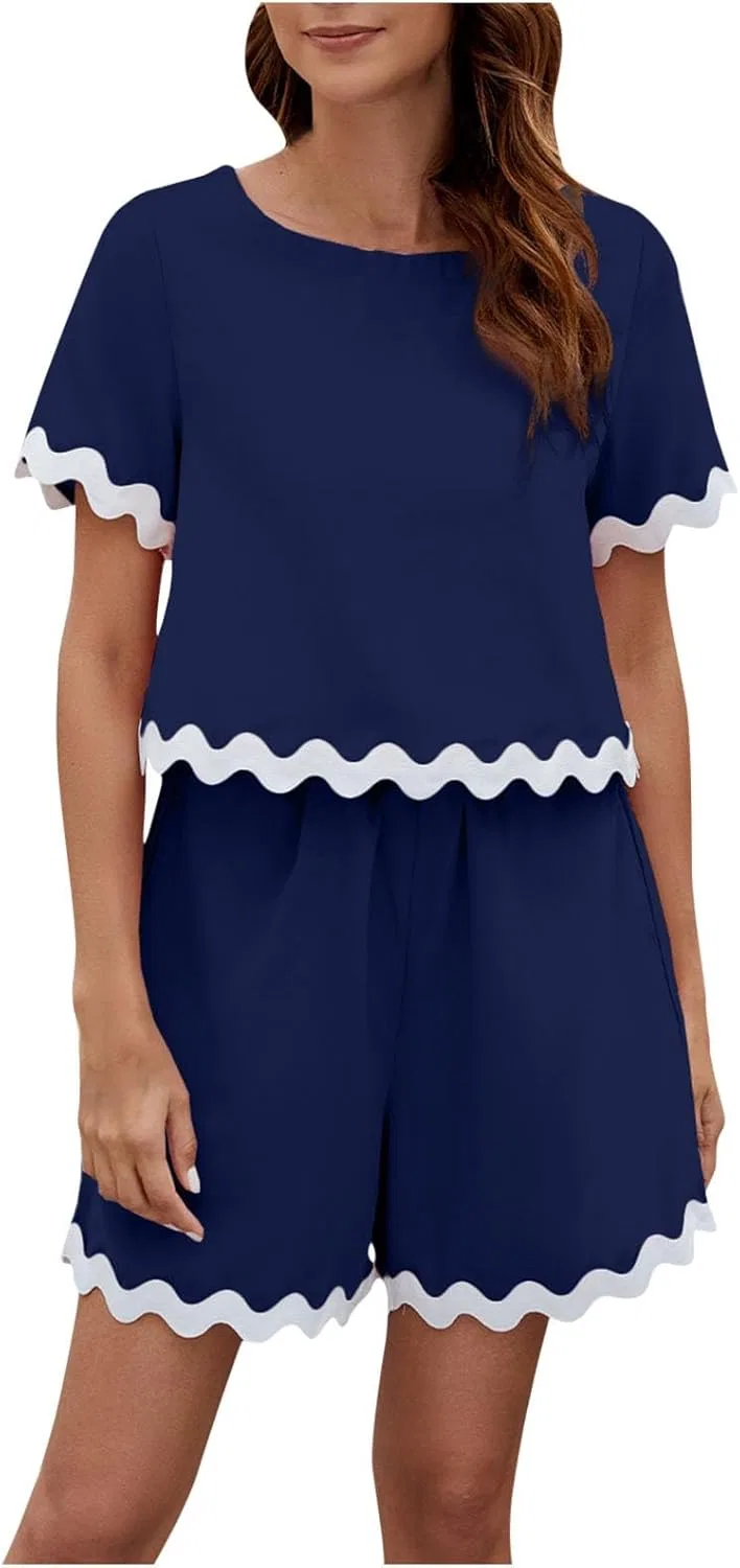 Женский спортивный костюм из топа и шорт, Generic, Navy