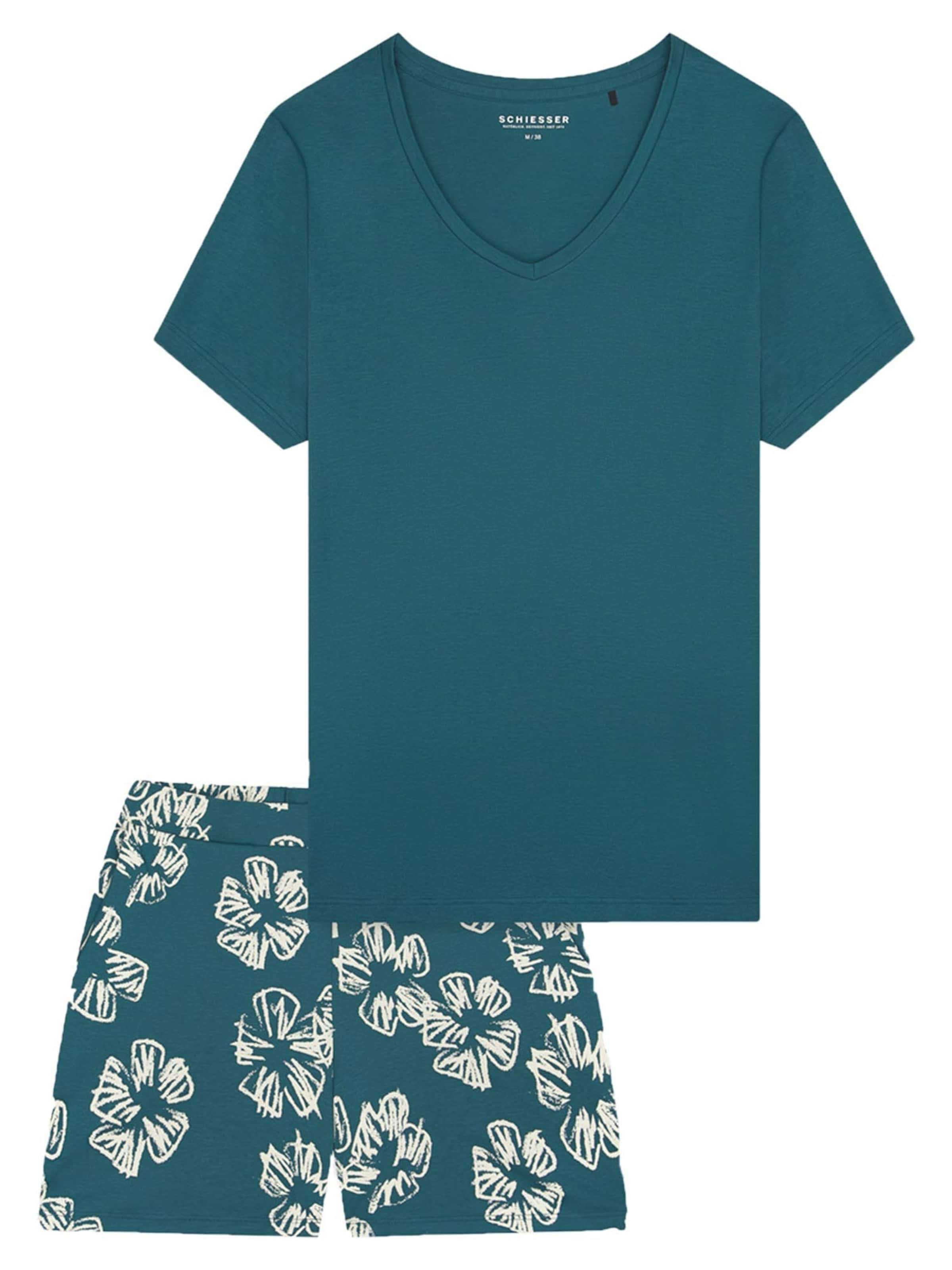 

SCHIESSER Пижама 'Modern' в темно-зеленом и бежевом цвете