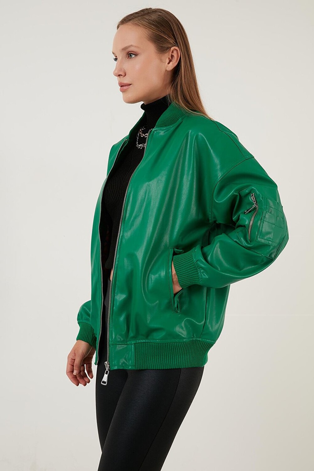 

Пальто из искусственной кожи Oversize College с воротником на молнии 6230116 Lela, зеленый