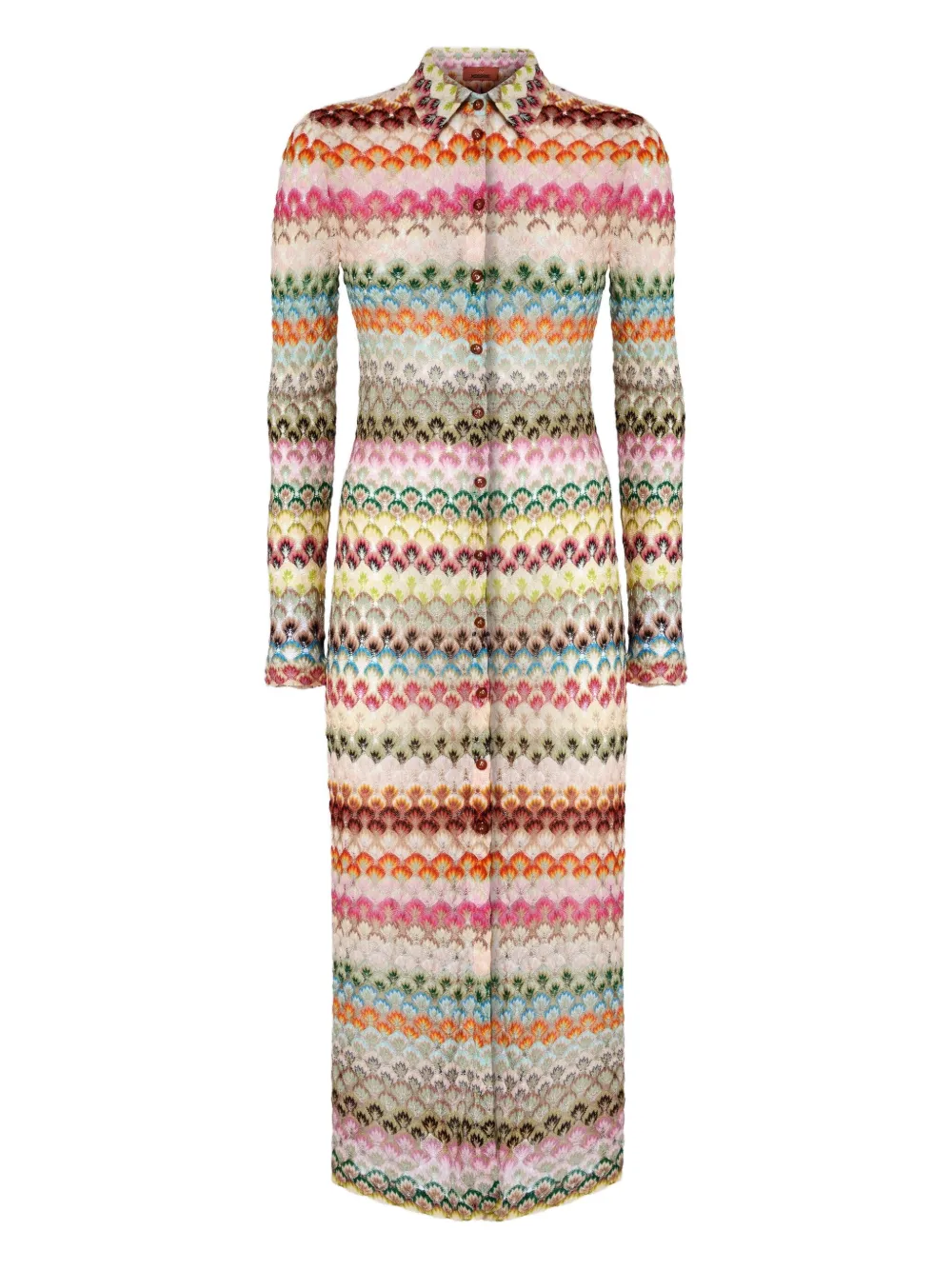 

Кардиган с воротником-поло, выполненный в технике интарсия Missoni, нейтральный