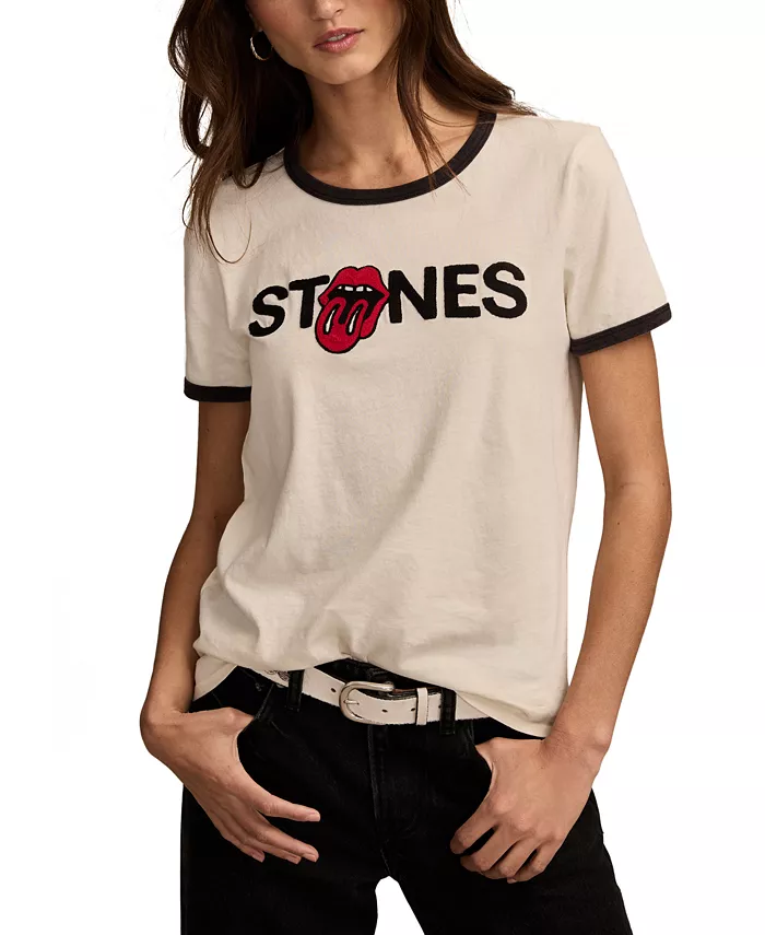 

Женская футболка с принтом Rolling Stones и надписью Ringer Lucky Brand, слоновая кость/кремовый