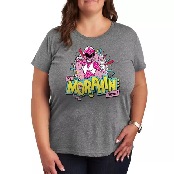 

Плюс розовая футболка с принтом Power Rangers Morfin Time Licensed Character, серый