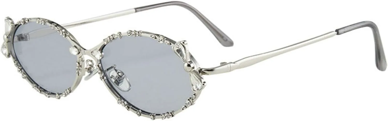 

willochra Милые женские солнцезащитные очки со стразами, роскошные, модные, с бриллиантами, ретро, ​​маленькая металлическая оправа, блестящие, UV400, C3