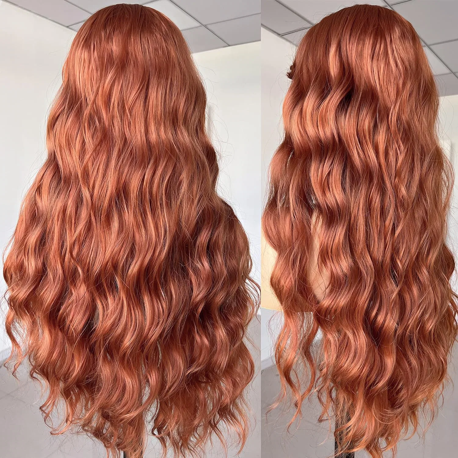 Женский длинный вьющийся парик с челкой от YEESHEDO Yeeshedo, Copper Red — фото 2