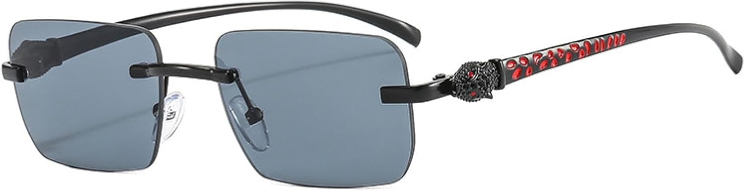 

Винтажные солнцезащитные очки без оправы, маленькие, для женщин и мужчин, роскошные, для путешествий и вождения, с металлическим рисунком в виде головы леопарда TVTBBVV, Black Black