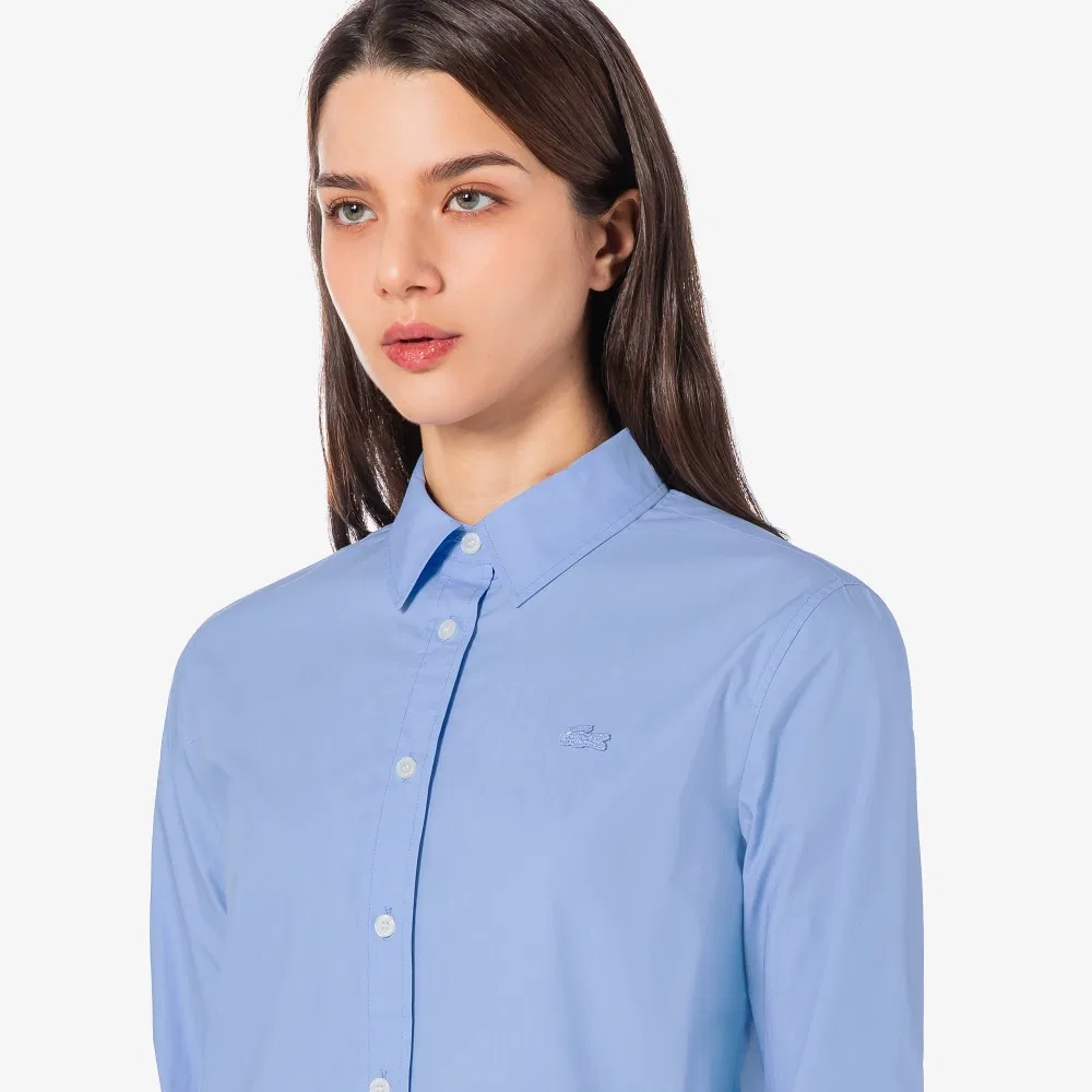 Рубашка Lacoste Поплиновая Однотонная, Серо-голубая — фото 2