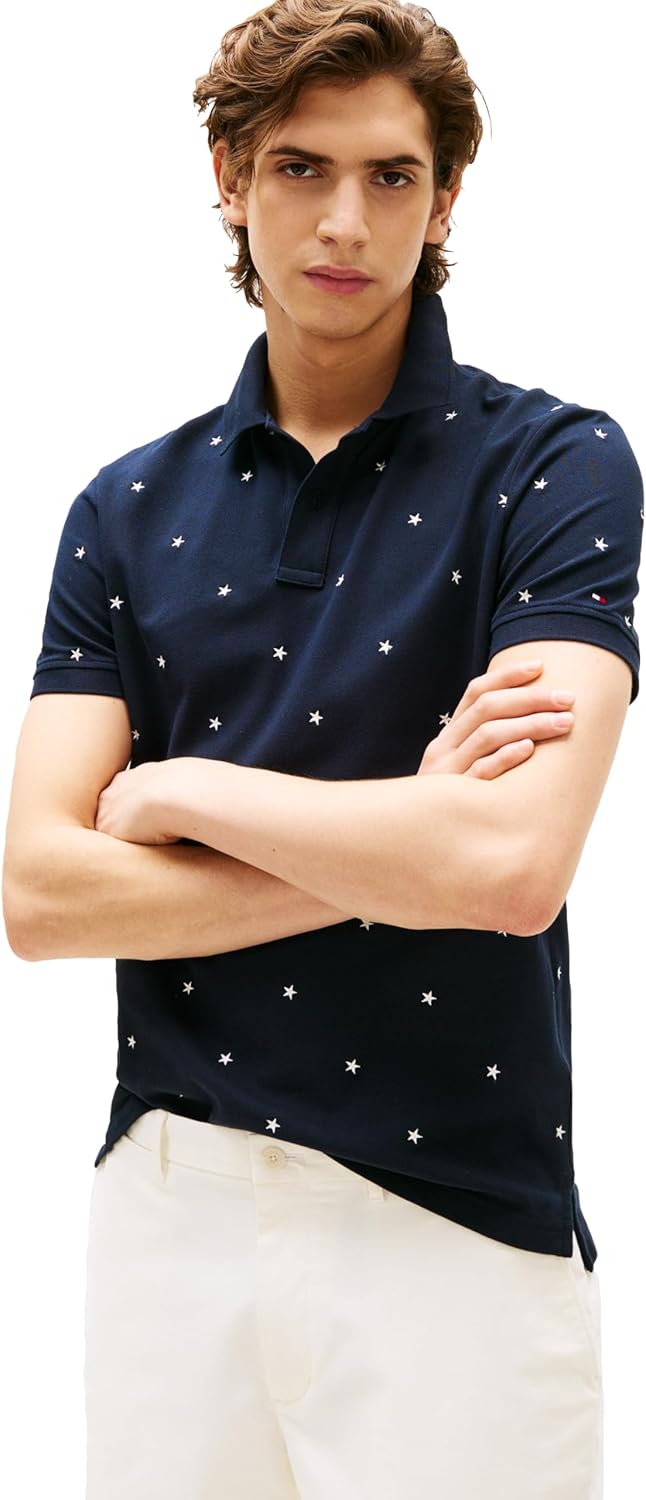 

Мужские рубашки поло с короткими рукавами Tommy Hilfiger классического кроя из эластичного органического хлопка пике, Desert Sky / Star Embroidered, Коричневый, Мужские рубашки поло с короткими рукавами Tommy Hilfiger классического кроя из эластичного орг