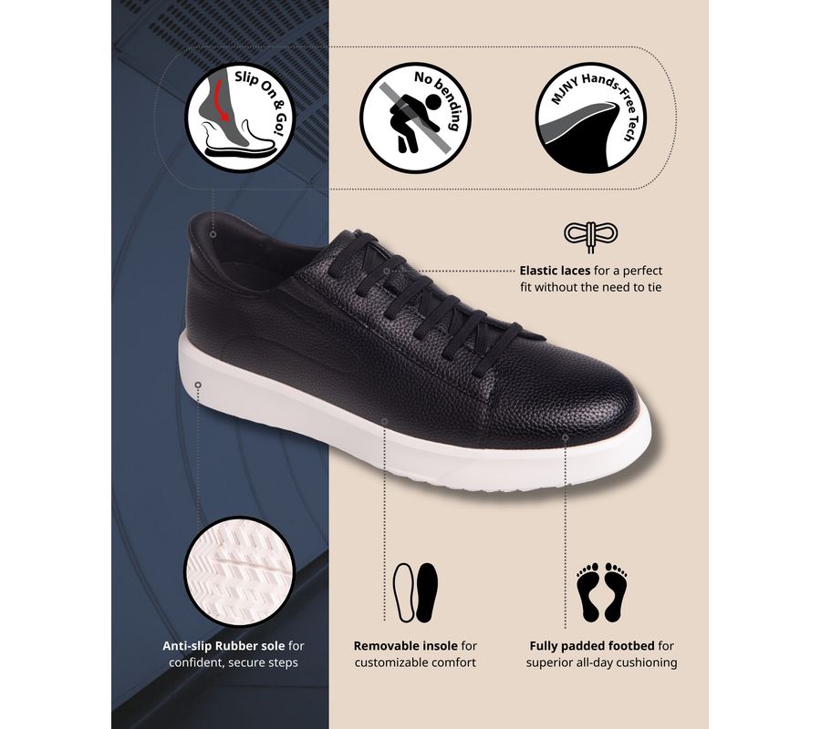 Мужские кожаные модные кроссовки River St Hands-Free Slip On Technology Marc Joseph New York, Black grainy leather — фото 3