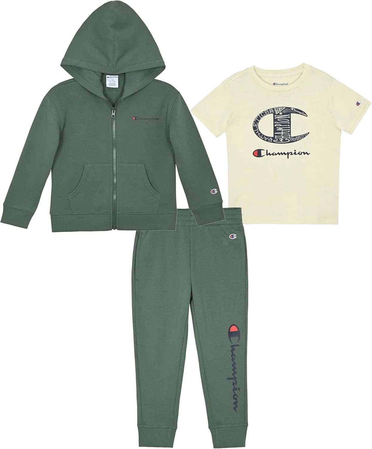 Спортивный костюм Champion, 3 предмета: худи, джоггеры, футболка, Forest Green-grey Zip