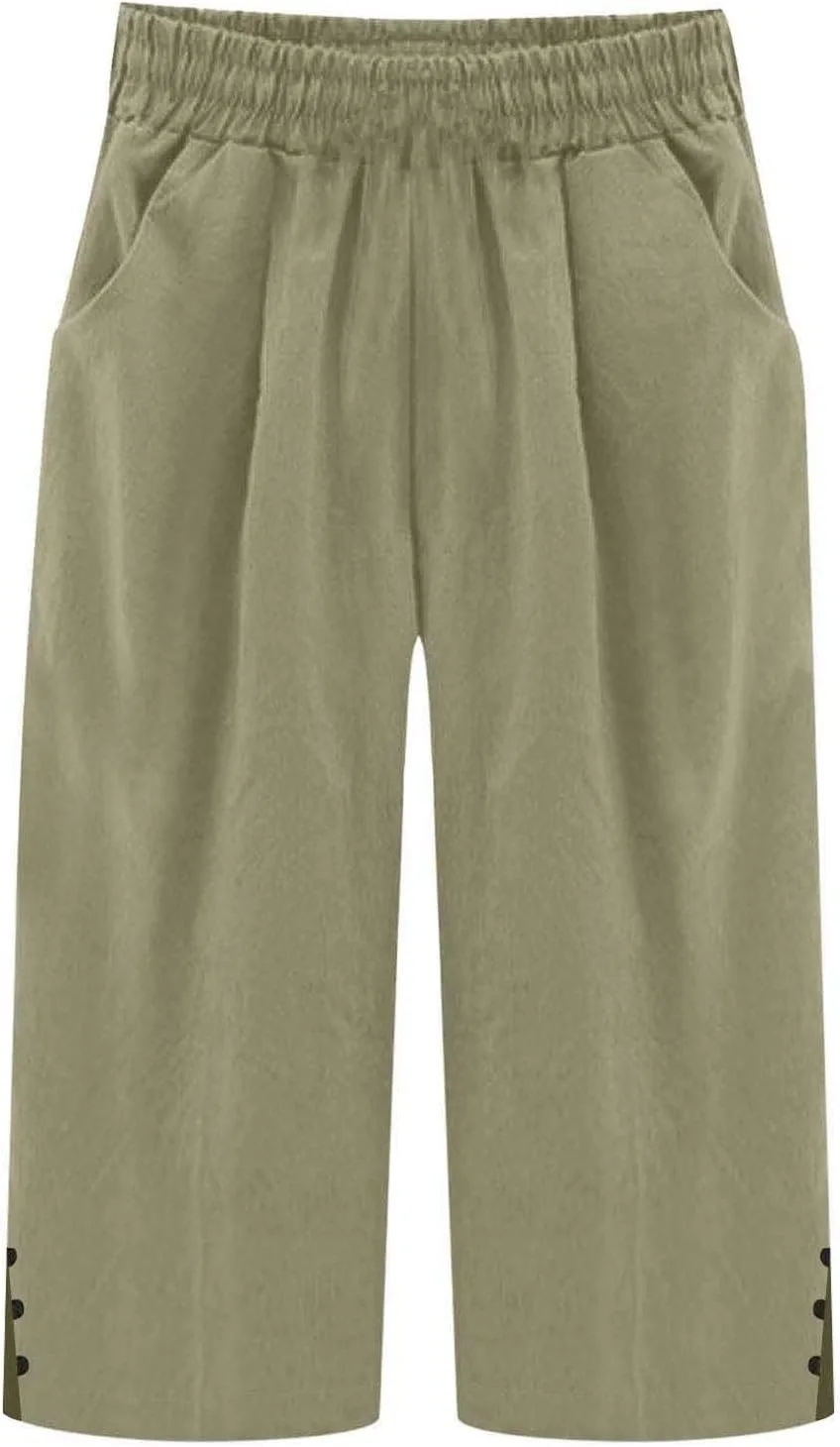 Капри для женщин Cotton Linen, прямые широкие брюки-кюлоты с эластичной талией, лето 2026, укороченные брюки на пуговице Generic, серый — фото 2