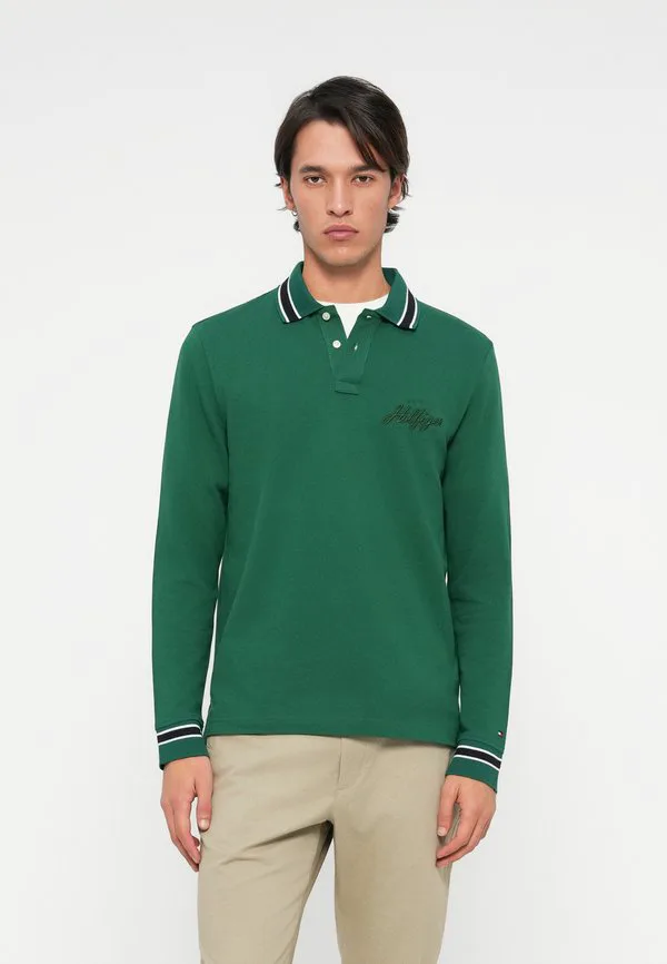Рубашка-Поло с длинным рукавом, прямого кроя, с отделкой. Tommy Hilfiger, Darkened Emerald