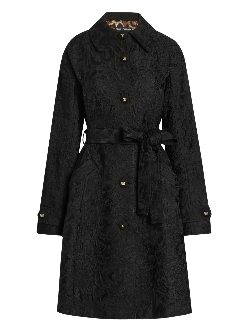 

Тренч с поясом и вышивкой Brocade DOLCE & GABBANA, черный