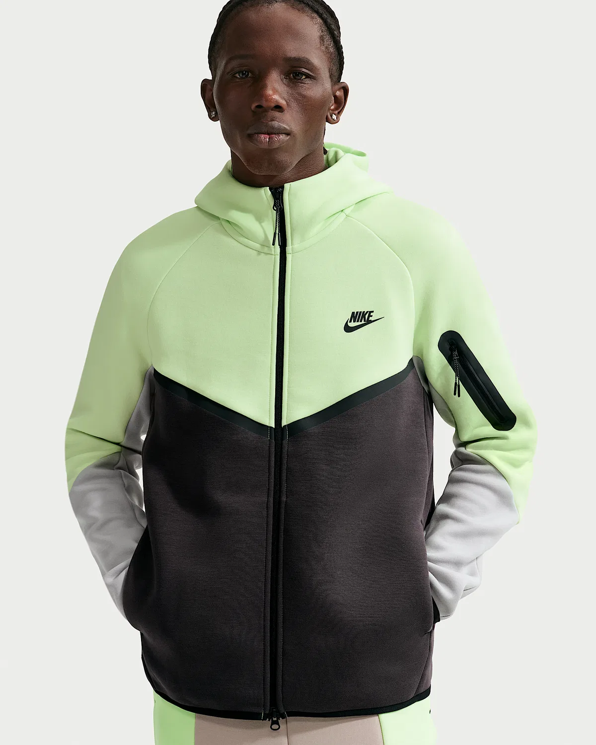 Мужская флисовая ветровка Nike Tech на молнии, Light Liquid Lime/Anthracite/Light Smoke Grey/Black