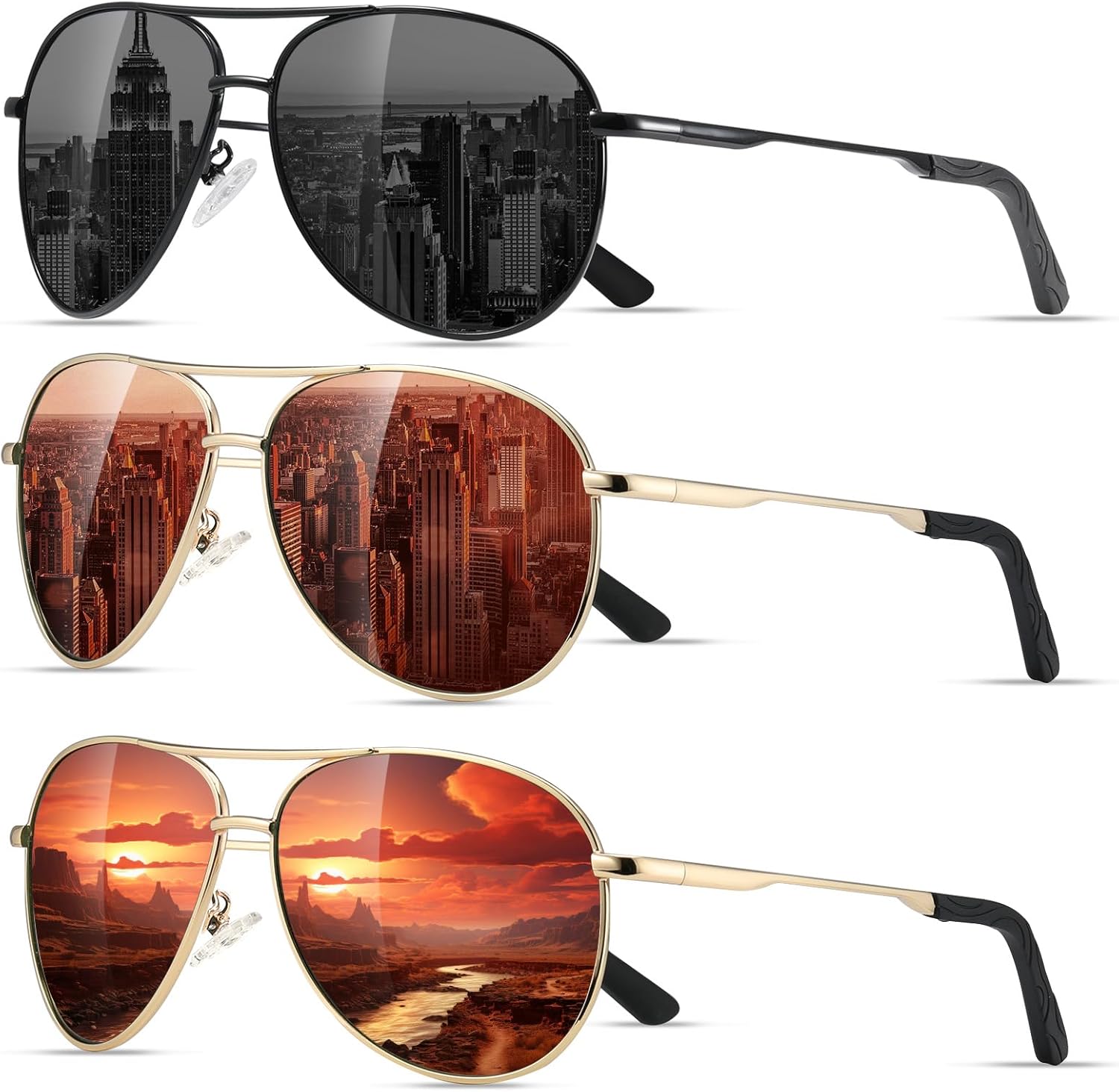 

Поляризованные солнцезащитные очки-авиаторы Eiuizah для мужчин и женщин — классические солнцезащитные очки для вождения, рыбалки и защиты от УФ-излучения, A21(3 Pack) Black/Red/Brown