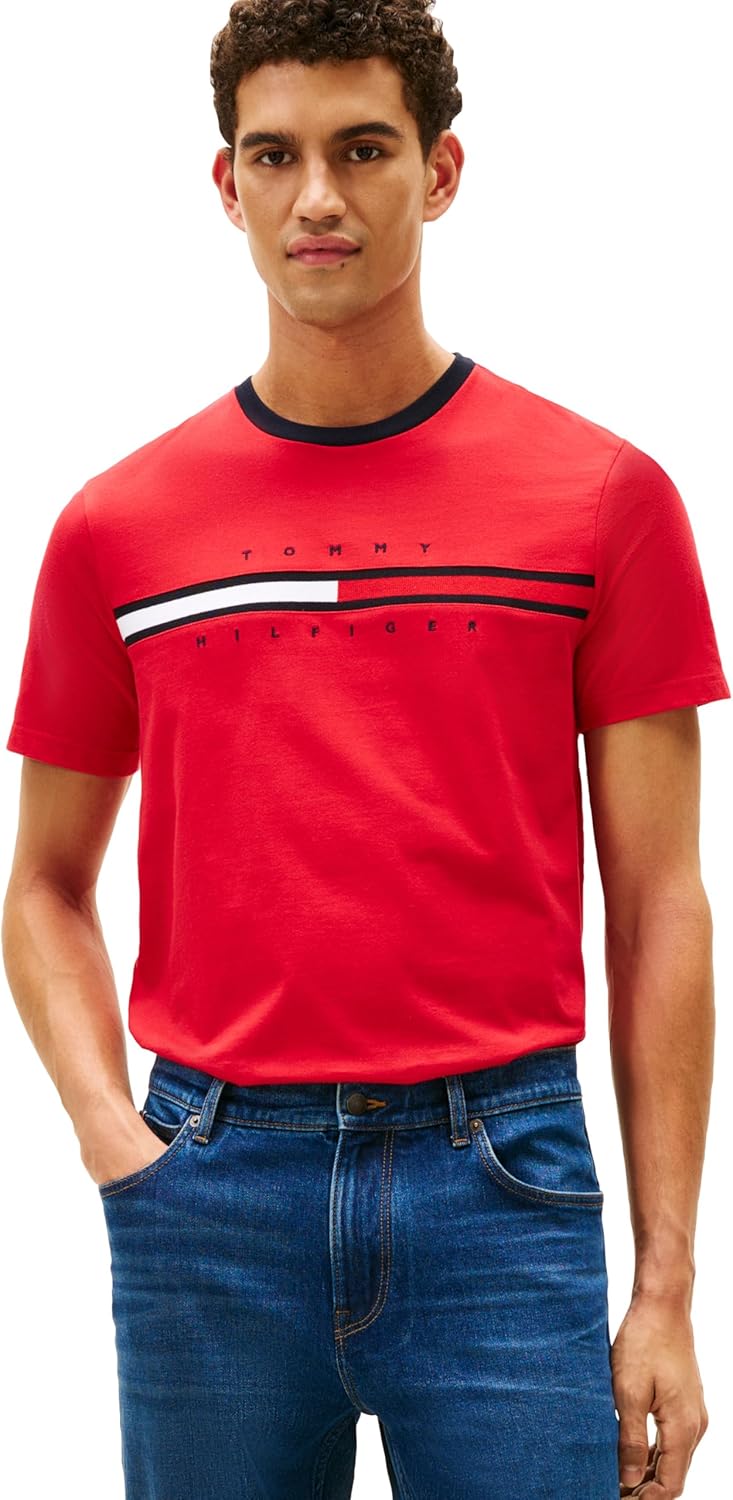 

Мужская футболка с коротким рукавом и фирменной полоской Tommy Hilfiger, Apple Red, Красный, Мужская футболка с коротким рукавом и фирменной полоской Tommy Hilfiger, Apple Red