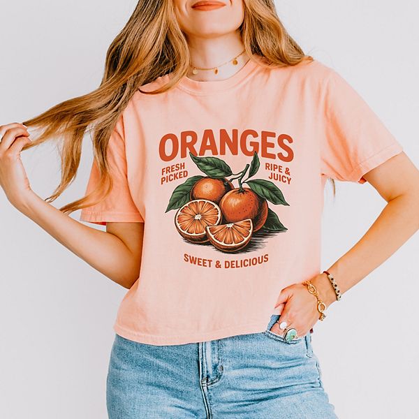 

Футболка с принтом Fresh picked oranges vintage Simply Sage Market, Peachy, Зеленый, Футболка с принтом Fresh picked oranges vintage Simply Sage Market, Peachy