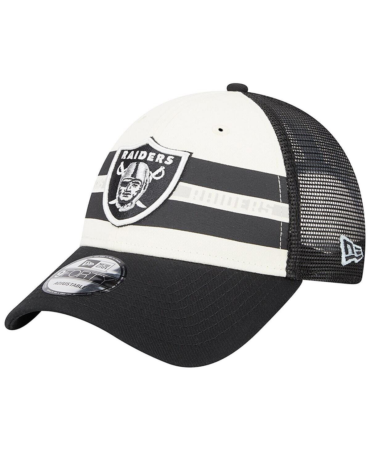 

Мужская кремовая черная кепка Las Vegas Raiders Team Stripe Trucker 9FORTY Snapback New Era