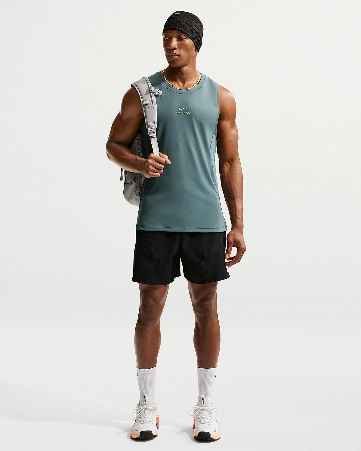 Мужская тренировочная майка Nike Pro Dri-FIT, Mineral Slate/Green Strike — фото 4