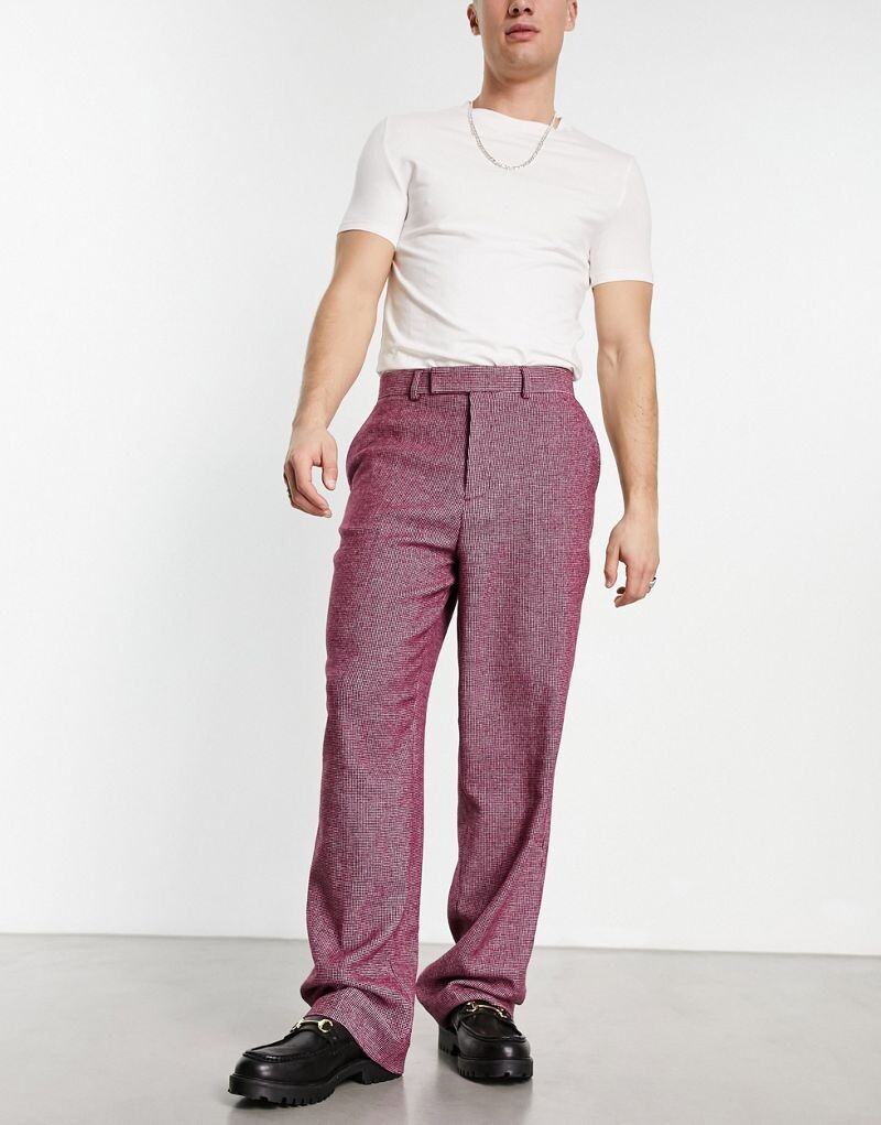 

Бордовые широкие брюки из смесовой шерсти ASOS DESIGN
