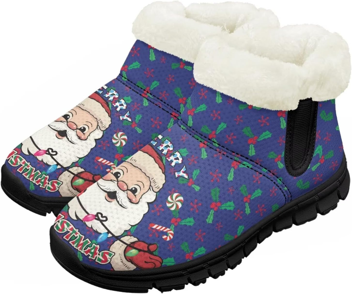 

Детские зимние ботинки, теплые, с противоскользящей подошвой, с амортизирующей мемори-пеной, спортивные, без шнурков, для бега и треккинга, зимние кроссовки Pointodoor, Cartoon Santa Claus