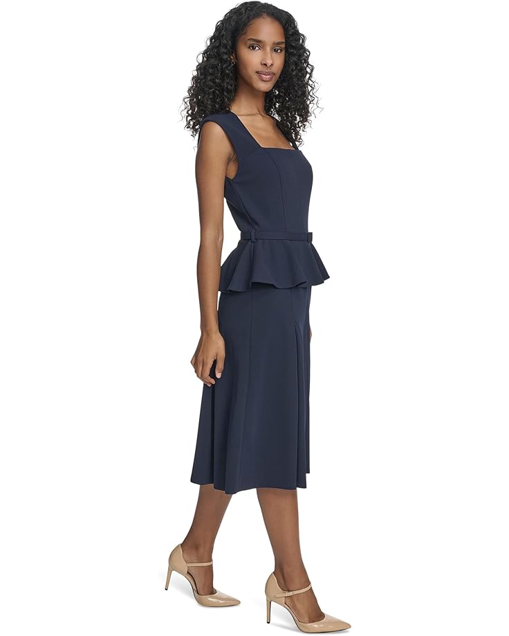Женское платье Calvin Klein Short Sleeve Scuba Crepe Belted Peplum Aline, Indigo — фото 2