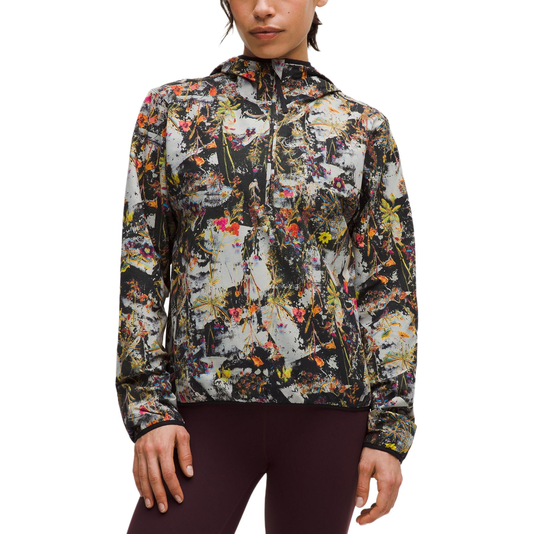 

Lululemon Женская куртка черная с неоновым цветочным принтом, Black Sole Neon Floral Mixed Color