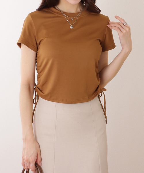 

Футболка с коротким рукавом, круглым вырезом и боковыми сборками Lace Ladies, цвет мокко