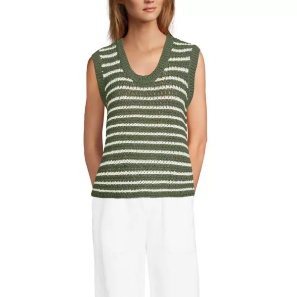 

Женский вязаный жилет с U-образным вырезом Blend Texture Lands' End, цвет moss ivory stripe