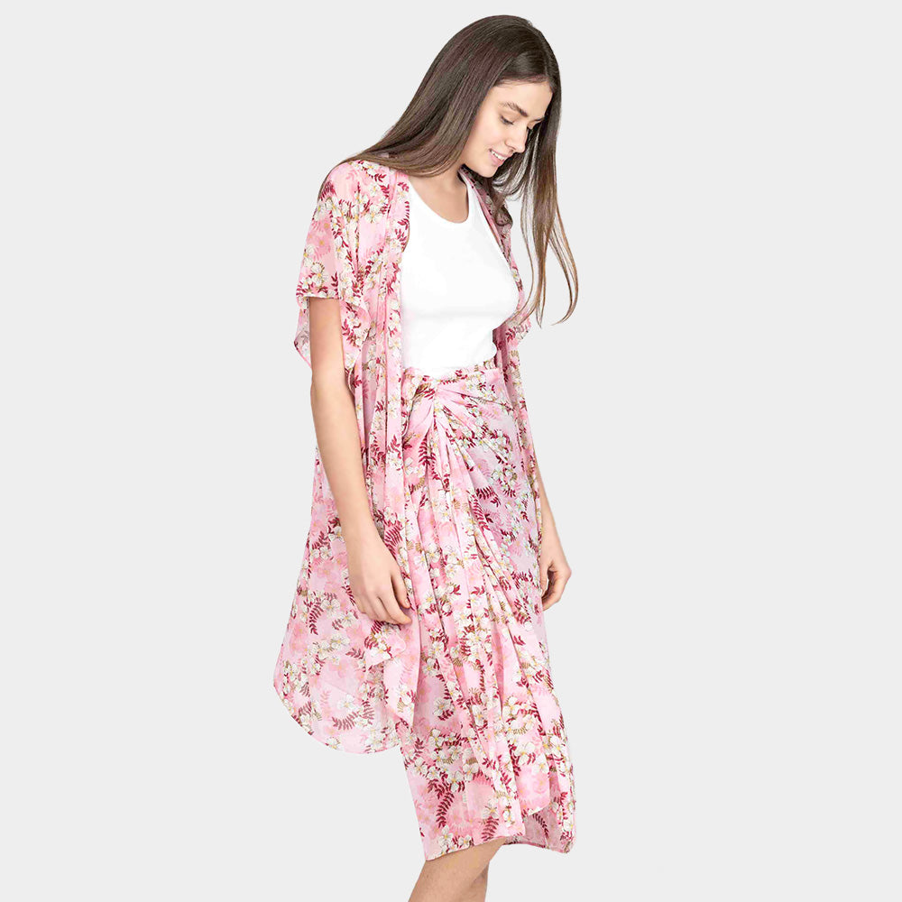 

Цветочный кимоно-пончо TRUEDAMES, розовый