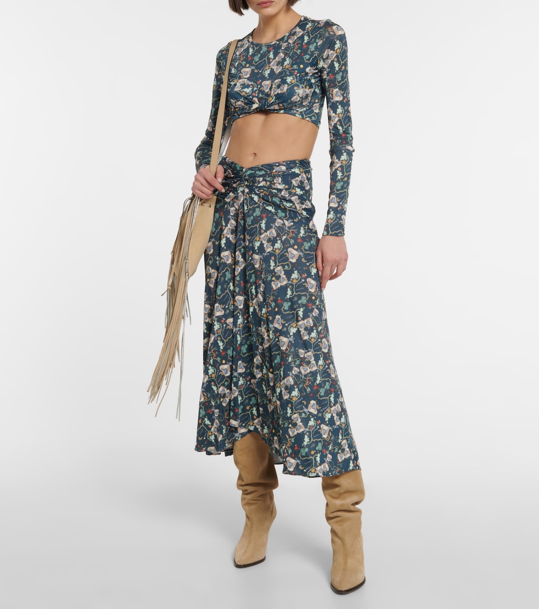 Укороченный топ из джерси с цветочным принтом Jinea Isabel Marant, Teal — фото 2