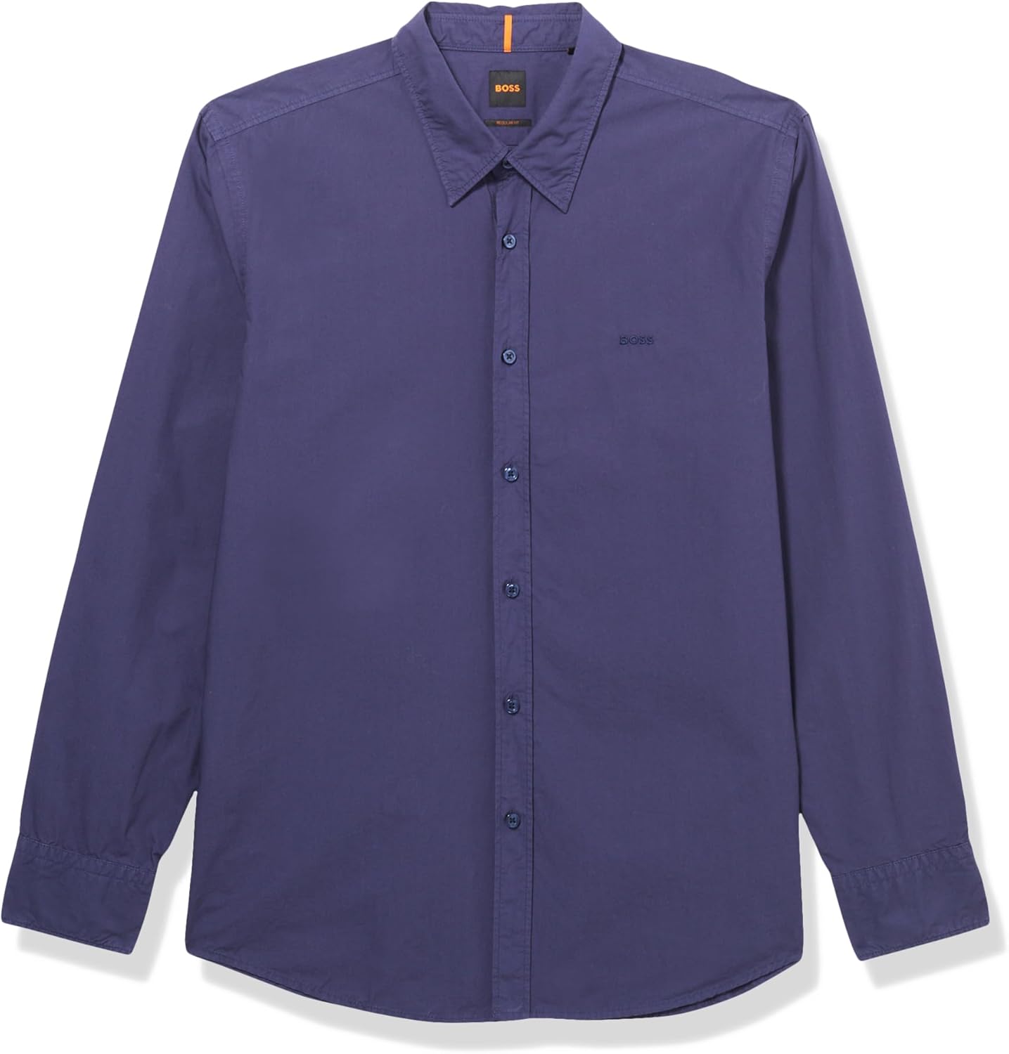 

BOSS мужская однотонная хлопковая рубашка с пуговицами, окрашенная в изделии, Dark Night