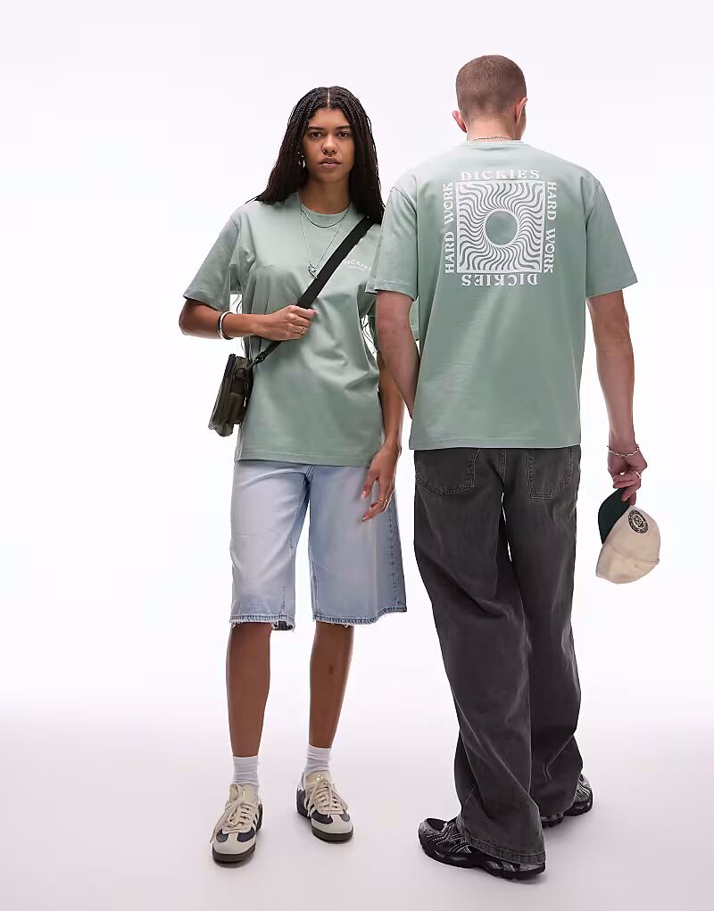 

Футболка с графическим принтом на спине Dickies Oatfield светло-зеленого цвета