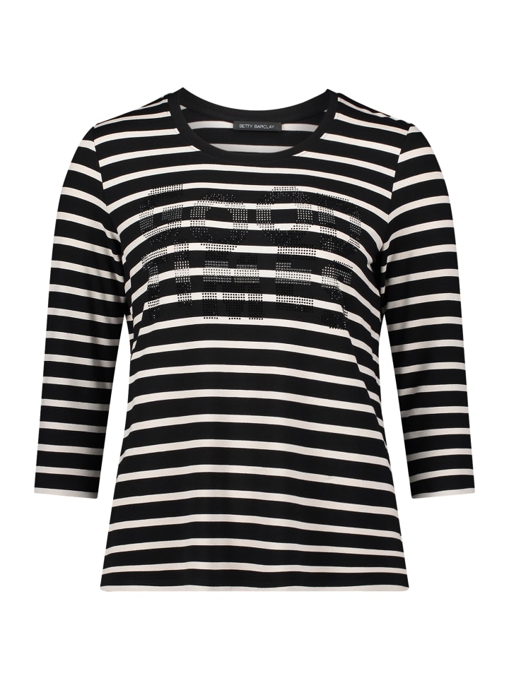 

Полосатая рубашка со стразами в черном/бежевом цвете Betty Barclay