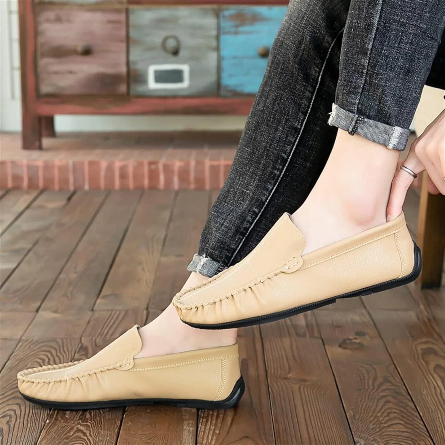 Лоферы мужские, кожа, Beige — фото 4