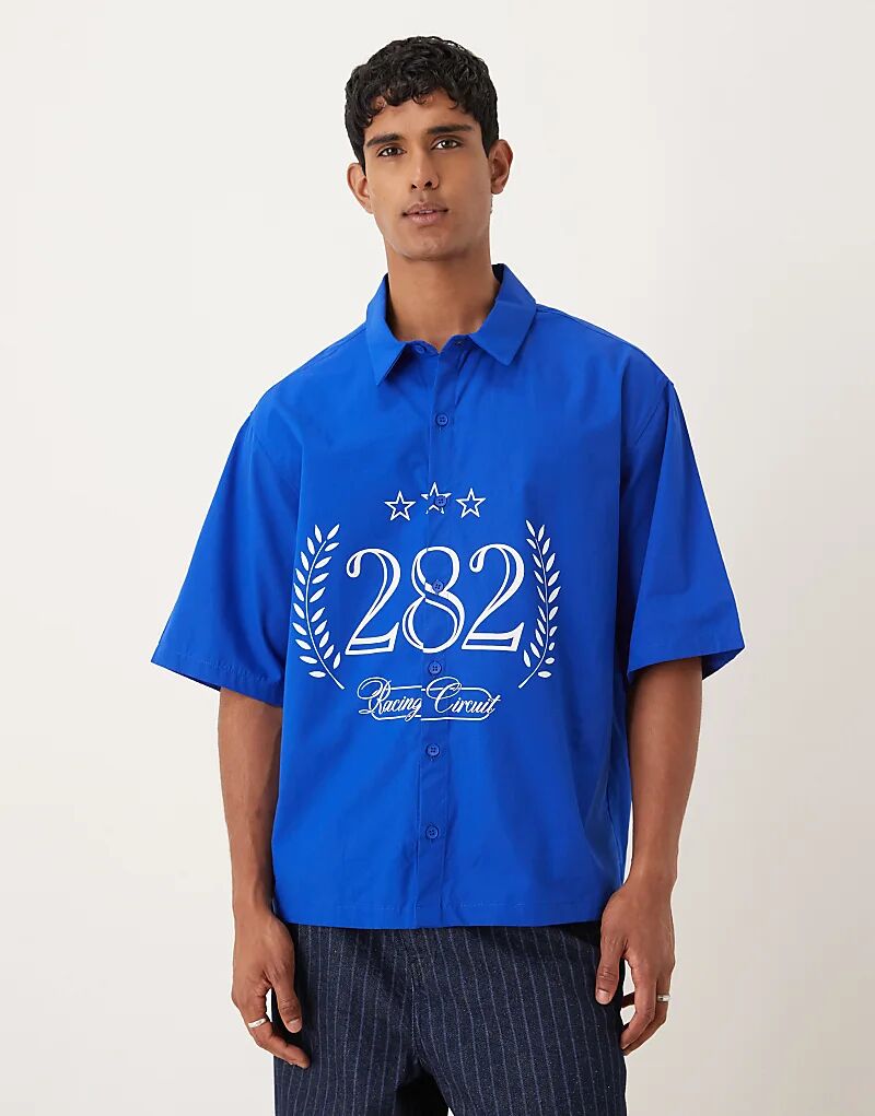 

Рубашка свободного кроя ASOS DESIGN синего цвета с принтом