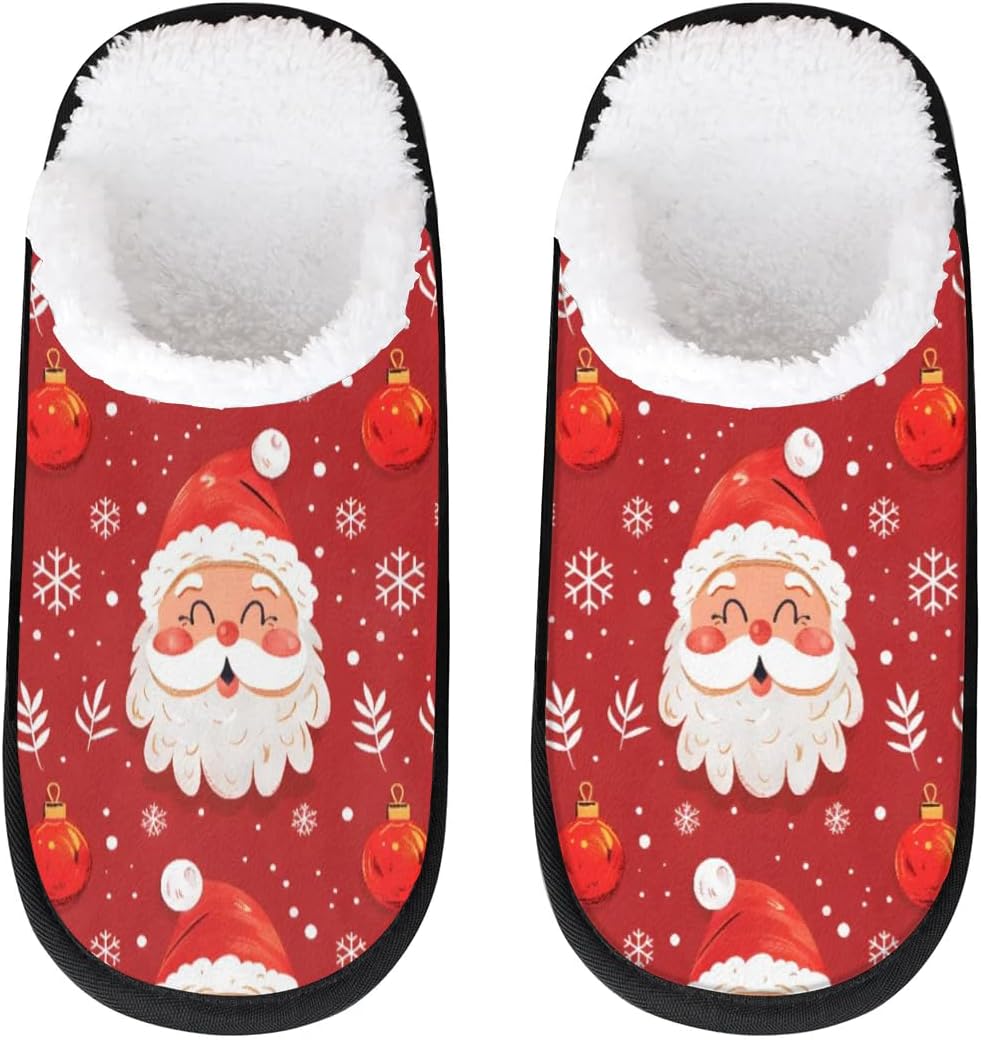 

Тапочки Gublec для женщин и мужчин, уютные с нескользящей подошвой, для дома, теплые плюшевые тапочки для дома, спальни и путешествий, Christmas Santa Claus Print